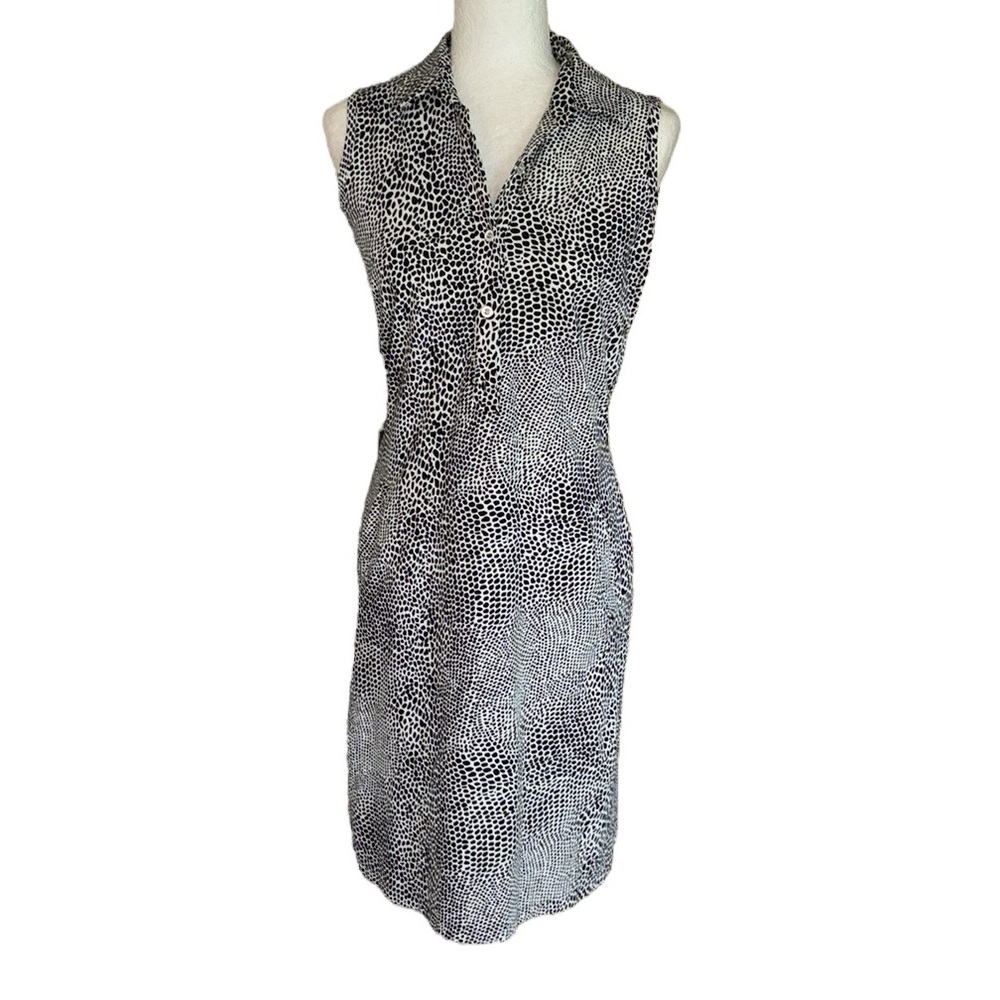 J. McLaughlin Black & White Animal Spotted Print Sleeveless Collared Dress - S